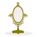 Cartoon colored vector illustration of an oval shaped antique look gold mirror Royalty Free Stock Photo