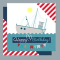 Postcard marine motive Happy birthday with boat Basic CMYK