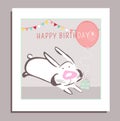 Happy birthday card with funny bunny Basic CMYK