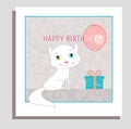 Happy birthday card with kitty Basic CMYK