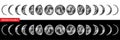 Set of dotted phases of the full and waning moon in black and white. Royalty Free Stock Photo