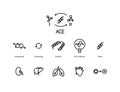 ACE, Angiotensin Converting Enzyme icons set, line color illustration