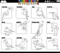 Basic colors with birds animal characters set coloring page