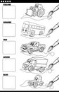 Basic colors with cartoon vehicles coloring book page