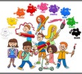 Basic colors for children with group of athletes