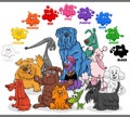 basic colors with group of cartoon colorful dogs