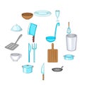 Basic dishes icons set, cartoon style