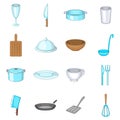 Basic dishes icons set, cartoon style
