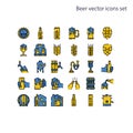 Basic element of Beer vector icons set.Contains a bottle, can, hop sign, barley and wheat, fermentation tank, boiler, draft beer