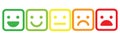 Basic emoticons set in square with rounded corners. Five facial expression of feedback scale - from positive to negative