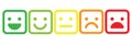 Basic emoticons set in square with rounded corners. Five facial expression of feedback scale - from positive to negative