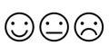 Basic emoticons set. Three facial expression of feedback - positive, neutral and negative. Simple black outline vector Royalty Free Stock Photo