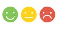 Basic emoticons set. Three facial expression of feedback scale - from positive to negative. Simple vector icons Royalty Free Stock Photo