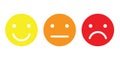 Basic emoticons set. Three facial expression of feedback scale - from positive to negative. Simple vector icons