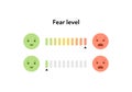Basic emotion concept. Fear level feedback survey template. Vector flat illustration. Green, yellow and red color ui progress bar