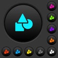 Basic geometric shapes dark push buttons with color icons