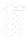 Basic graphomotor exercises. Trace line worksheets for children with clouds and rain and snow. Preschool handwriting practice Royalty Free Stock Photo