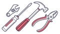 Basic Hand Tools: Wrench, Hammer, Pliers, symbolizing maintenance, vector design Generative AI Royalty Free Stock Photo