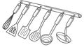 Basic Kitchen Utensils Hanging on Bar, vector design Generative AI Royalty Free Stock Photo