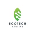 Basic leaf shape with circuit technology logo, simple modern eco tech logo icon vector