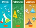 Basic math. Physics subject. Geography science. School subjects. Royalty Free Stock Photo