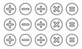 Basic math symbols on circle line. Addition, subtraction, division, multiplication, and equality icon vector