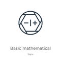 Basic mathematical symbols icon. Thin linear basic mathematical symbols outline icon isolated on white background from signs