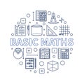 Basic Maths concept vector line round banner - Math illustration