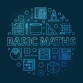 Basic Maths concept vector thin line circular blue banner. Math illustration