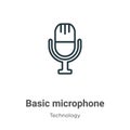 Basic microphone outline vector icon. Thin line black basic microphone icon, flat vector simple element illustration from editable