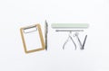 Basic nail tool kit with paper clipboard and silver pen isolate on white background
