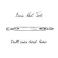 Basic nail tools, double ended cuticle pusher, hand drawn doodle sketch with inscription, isolated