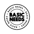 Basic needs - one of the major approaches to the measurement of absolute poverty in developing countries, text concept stamp