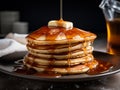 Basic pancakes breakfast with syrup being poured on it. AI Generated Image