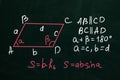 Basic parallelogram area formulas written on chalkboard Royalty Free Stock Photo