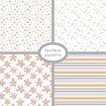 Basic pastel color patterns collection. Seamless vector texture with a floral pattern, dotted, squared, abstract for fabrics,