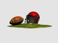 Helmet and american football ball