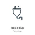 Basic plug outline vector icon. Thin line black basic plug icon, flat vector simple element illustration from editable technology Royalty Free Stock Photo