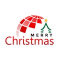 Globe and Merry Christmas world and greeting text design in gold colored icon on abstract white background Royalty Free Stock Photo