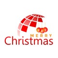 Globe and Merry Christmas world and greeting text design in red colored icon on abstract white background Royalty Free Stock Photo