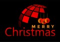 Globe and Merry Christmas world and greeting text design in red colored icon on abstract black background Royalty Free Stock Photo