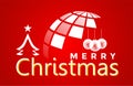 Globe and Merry Christmas world and greeting text design in white colored icon on abstract red background Royalty Free Stock Photo
