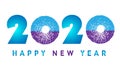 Happy New Year 2020 card and greeting text design in blue and purple colored on white background Royalty Free Stock Photo