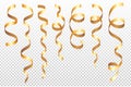 Set of various shiny gold confettion transparent background