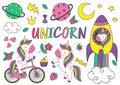 Set of isolated cute unicorn and elements part 2