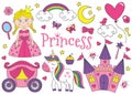 Set of isolated cute princess and design elements Royalty Free Stock Photo