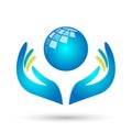 Globe save world People care Hands taking care people save protect world earth care logo icon element vector on white background Royalty Free Stock Photo