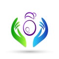 Mom and baby pregnant mom Pregnant woman care baby love hands icon logo outline on white background Royalty Free Stock Photo