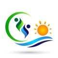 People sun sea logo icon winning people union team work success summer symbol on white background Royalty Free Stock Photo