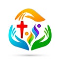 People church, care Hands taking care people save protect family care logo icon element vector on white background